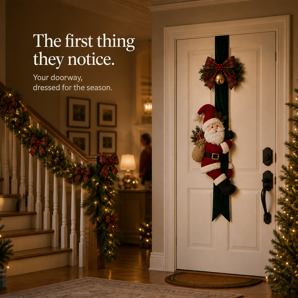 3D Santa and Reindeer Christmas Door Hanging