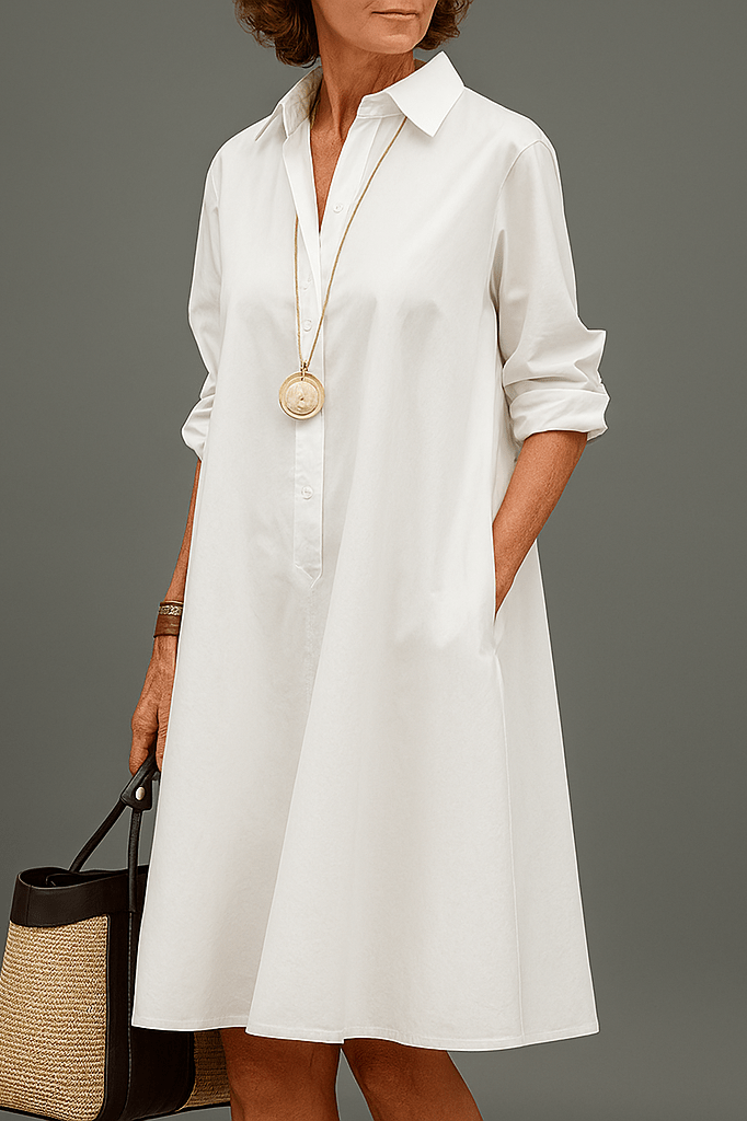 Image of Angie | Women's Long Sleeve Button-Down A-Line Midi Dress