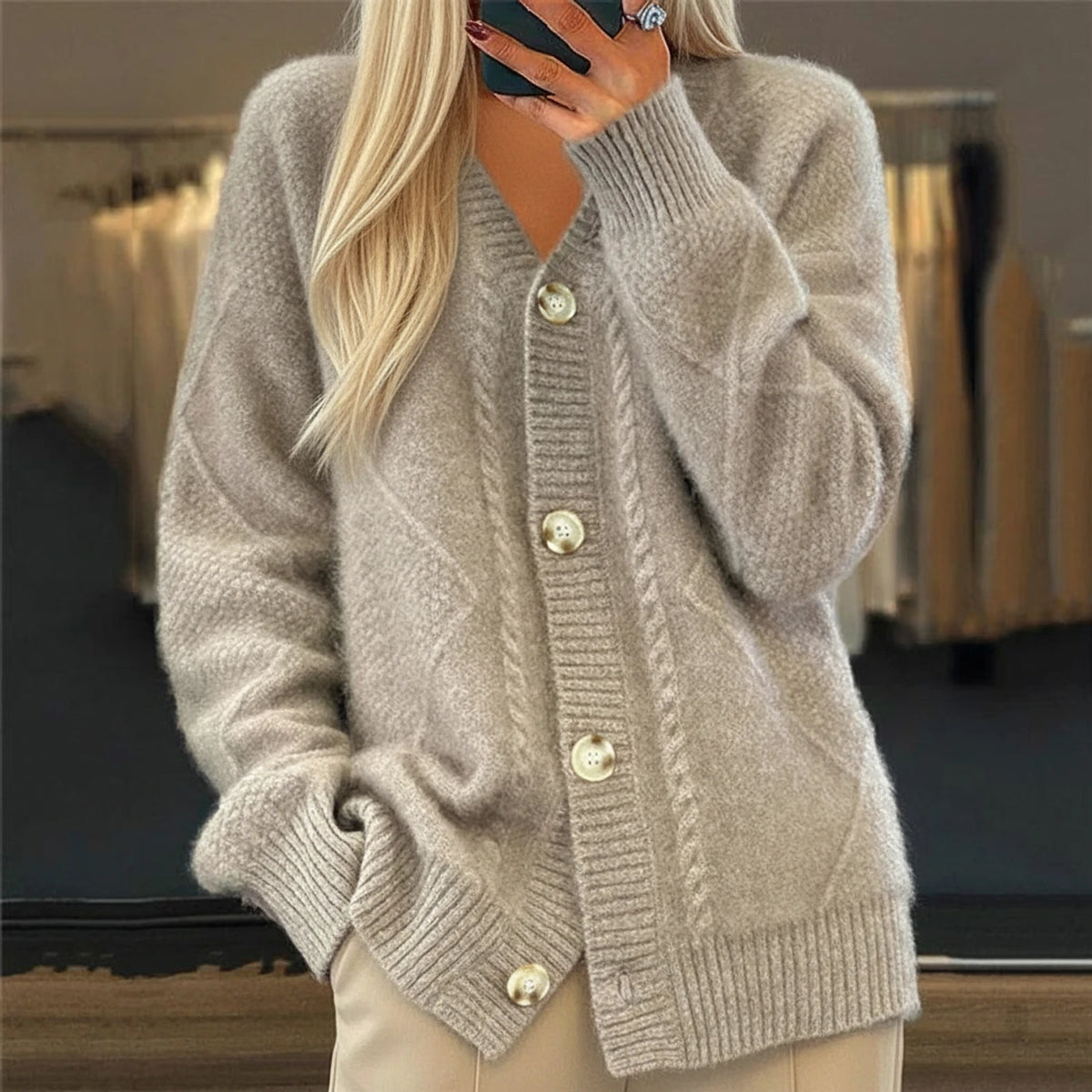 Button-Front Knit Cardigan for Women