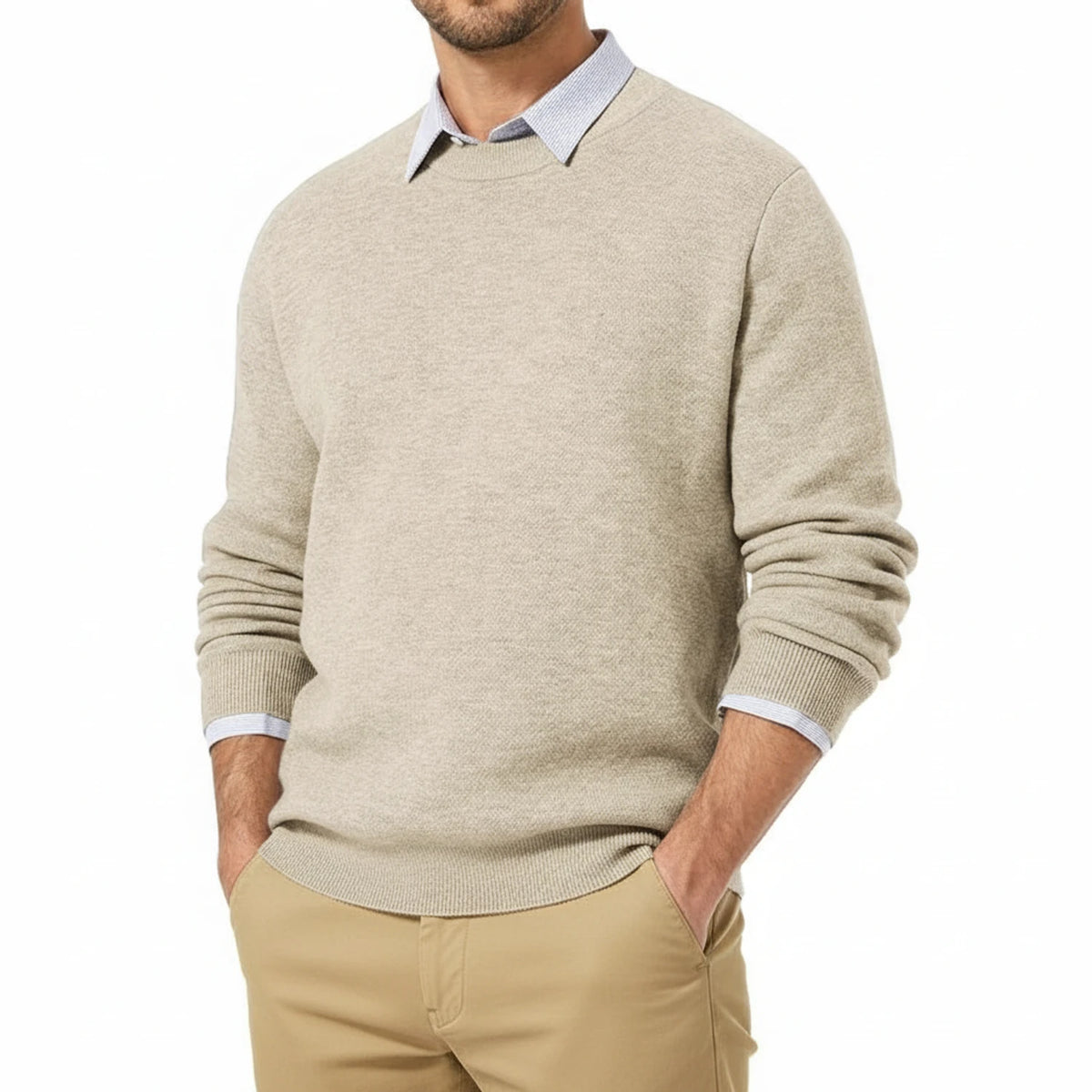 Classic Fit Crew Neck Sweater for Men