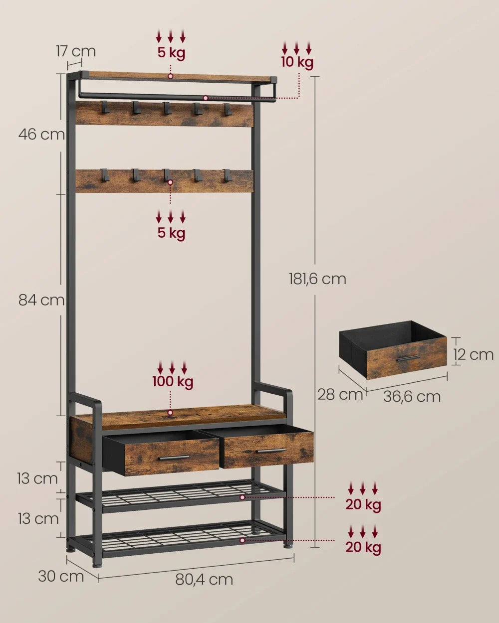 Hall Tree with Shoe Bench