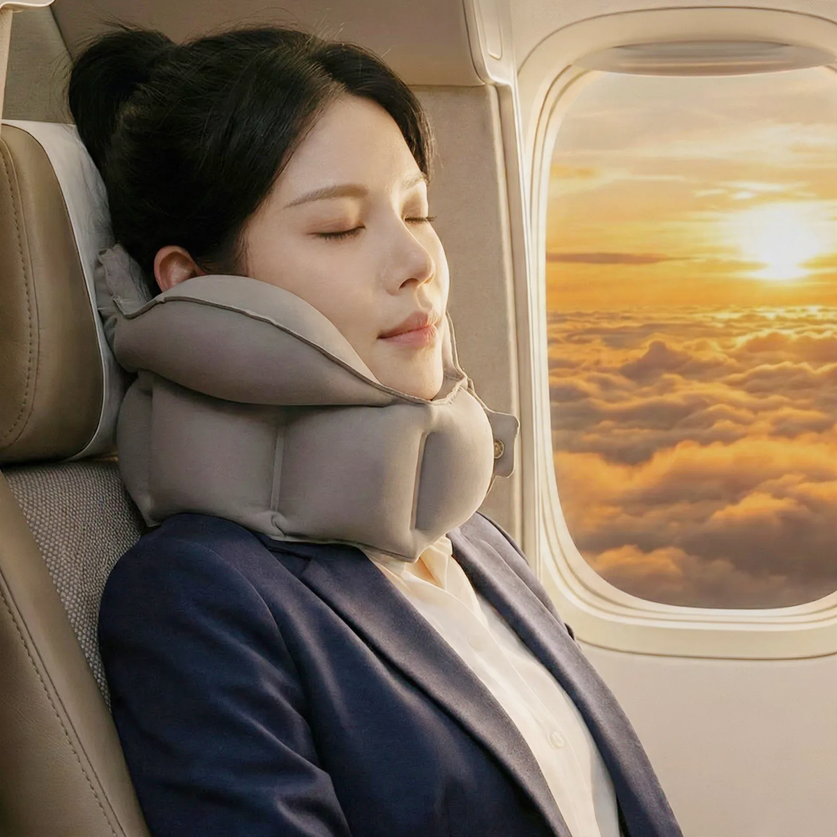 Inflatable U-Shaped Neck Pillow with Carrying Bag