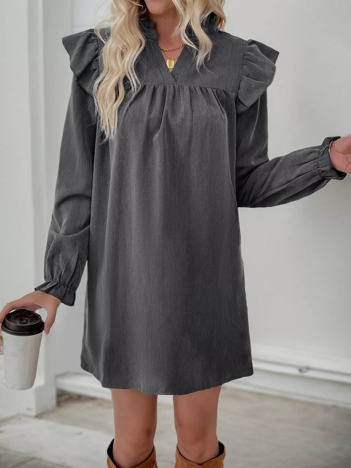 Image of Jillian | Women's Long Sleeve Ruffle Mini Dress