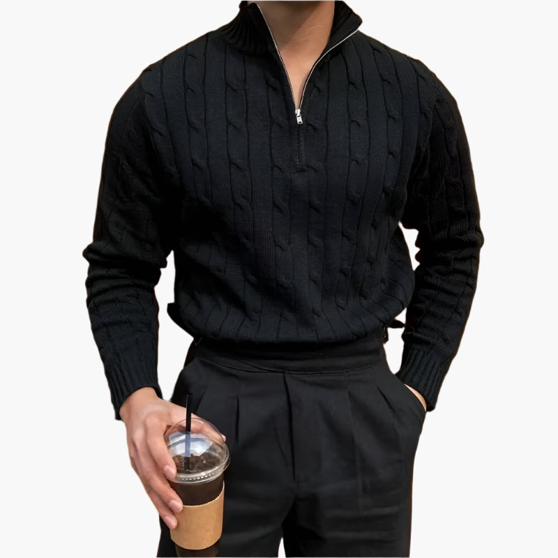 Image of Shane | Men's Quarter Zip Ribbed Sweater