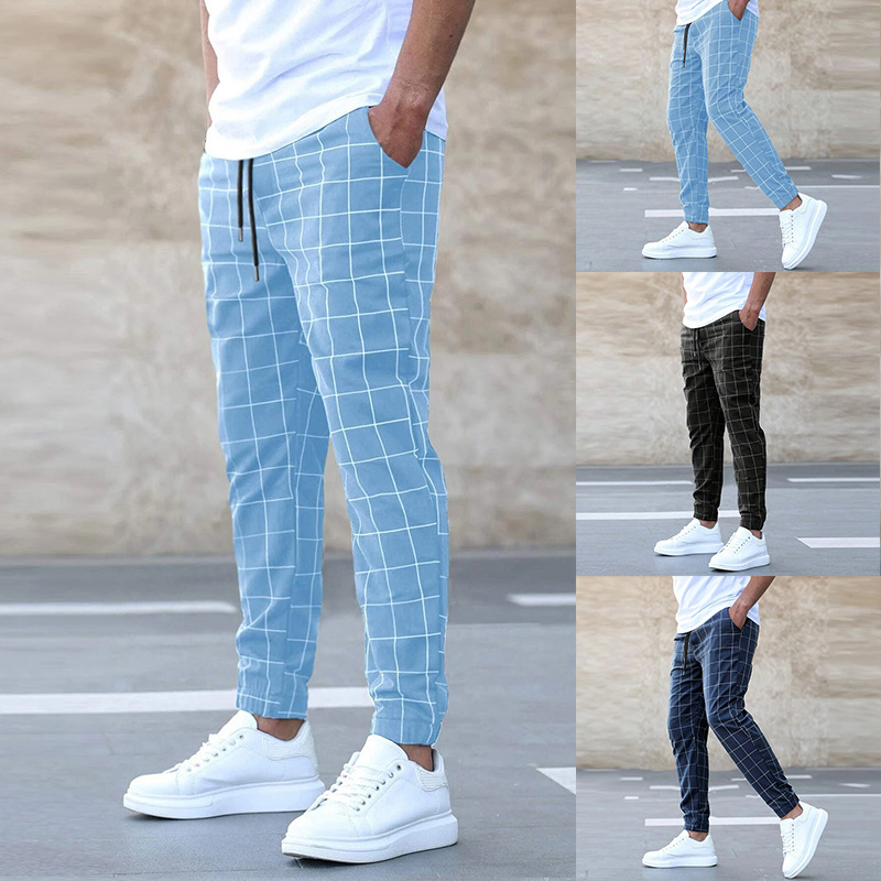 Stretch Plaid Pants with Pockets