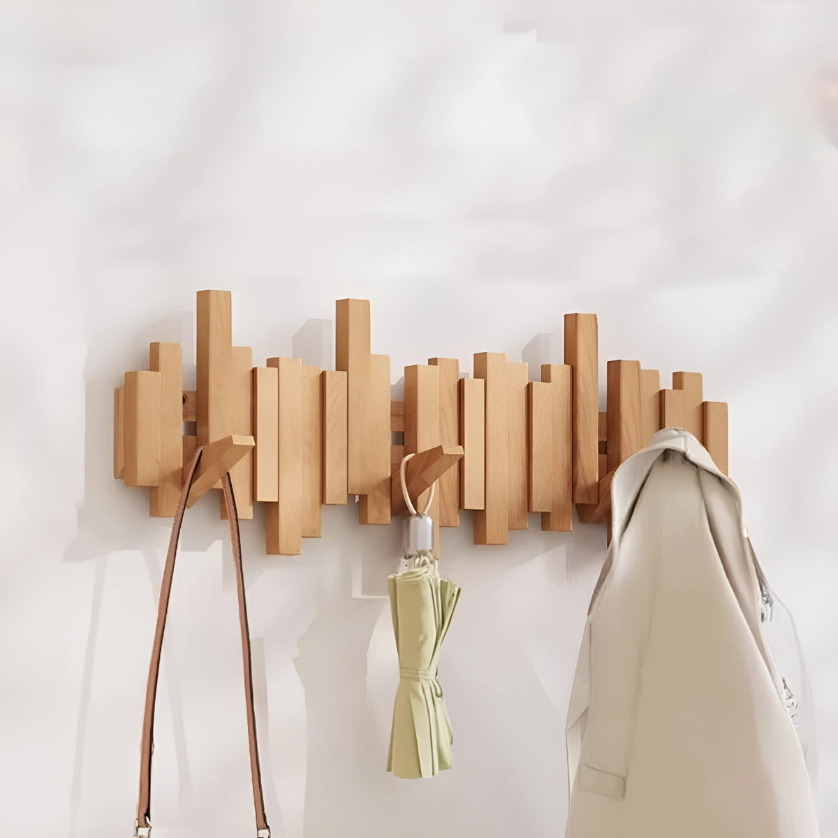 Wall-Mounted Coat Rack with Foldable Piano-Key Hooks