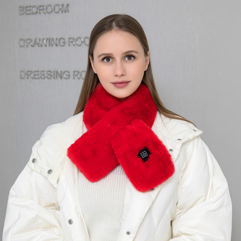 Women's Faux Fur Heated Scarf USB Electric Neck Wrap with 3 Temperature Levels