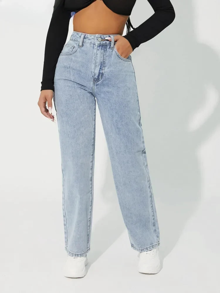 Women's High-Waisted Straight-Leg Jeans