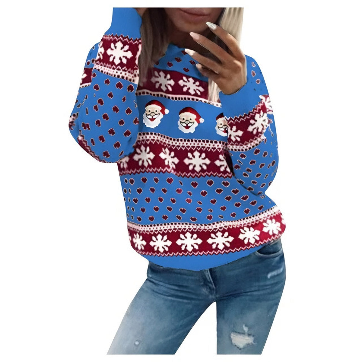 Women's Knitted Christmas Sweater with Santa Print