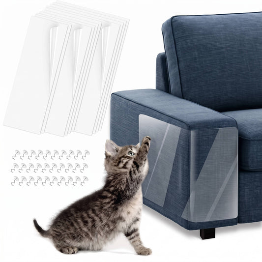 10-Pack Clear Cat Scratch Furniture Protectors for Couch and Doors with Twist Pins