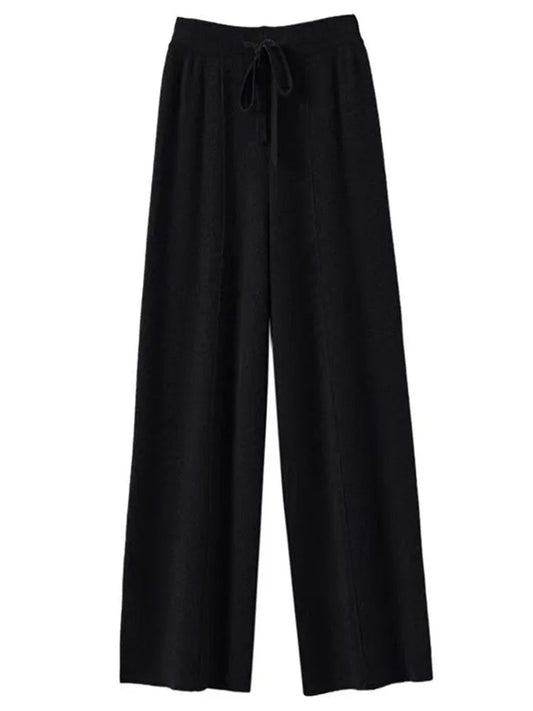 100% Cashmere High-Waisted Wide-Leg Knit Trousers - Soft & Warm