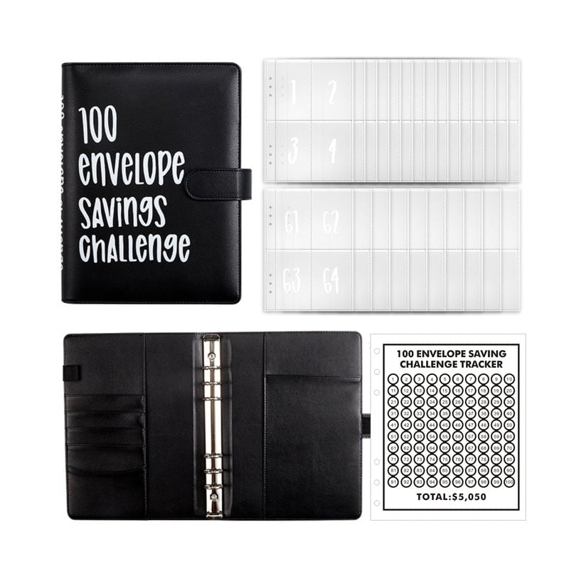 100-Envelope Cash Savings Binder - PU Leather Budget Organizer