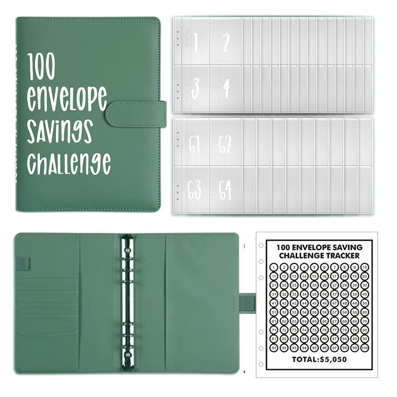 100-Envelope Cash Savings Binder - PU Leather Budget Organizer