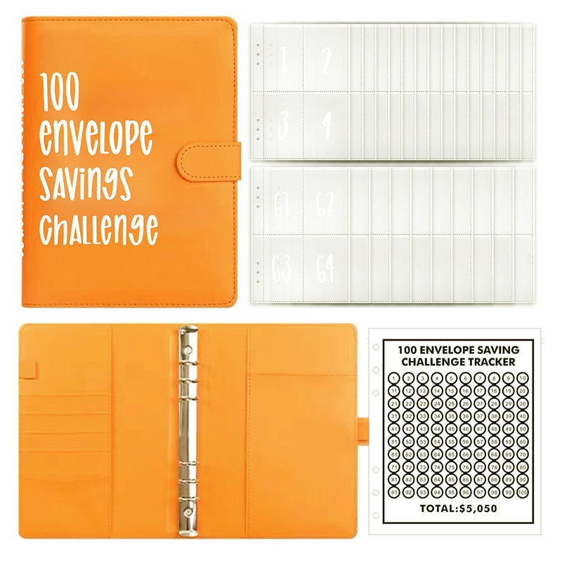 100-Envelope Cash Savings Binder - PU Leather Budget Organizer