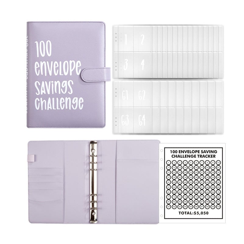 100-Envelope Cash Savings Binder - PU Leather Budget Organizer
