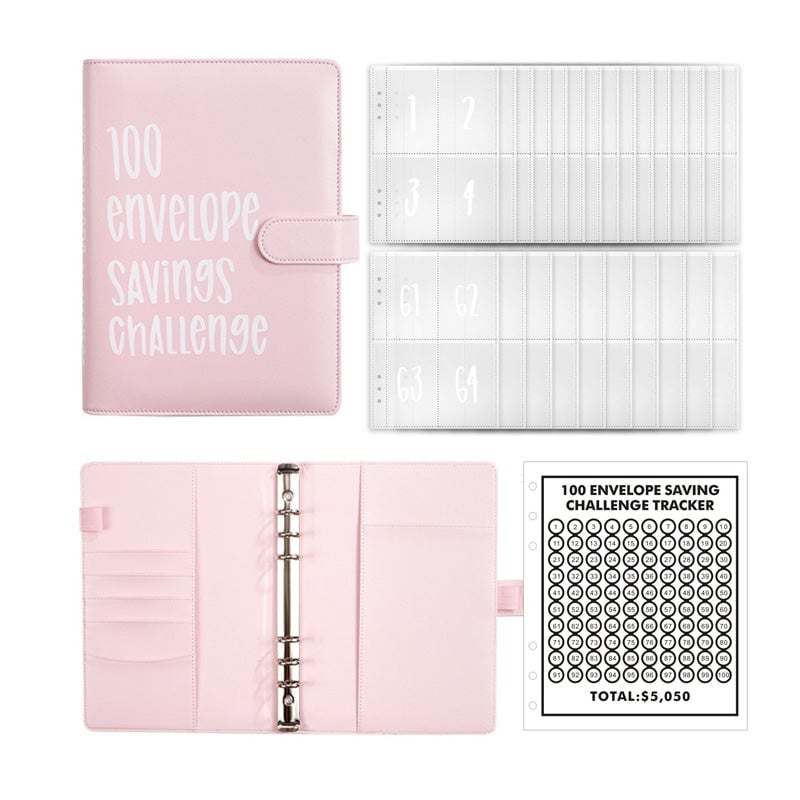 100-Envelope Cash Savings Binder - PU Leather Budget Organizer