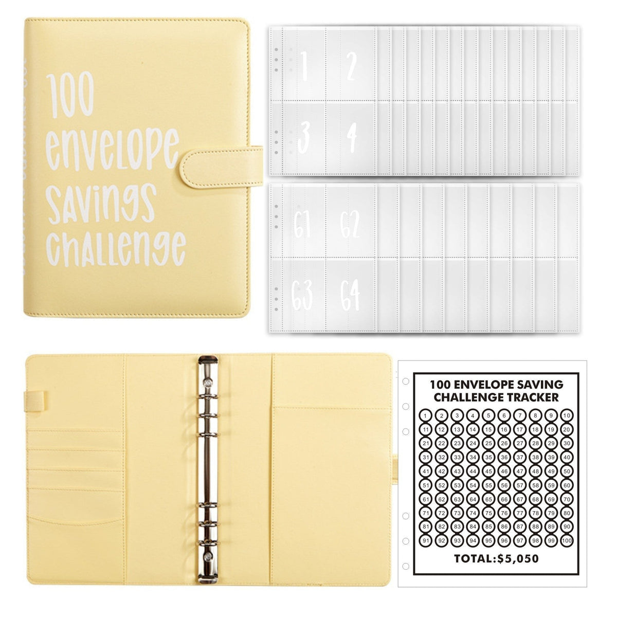 100-Envelope Cash Savings Binder - PU Leather Budget Organizer