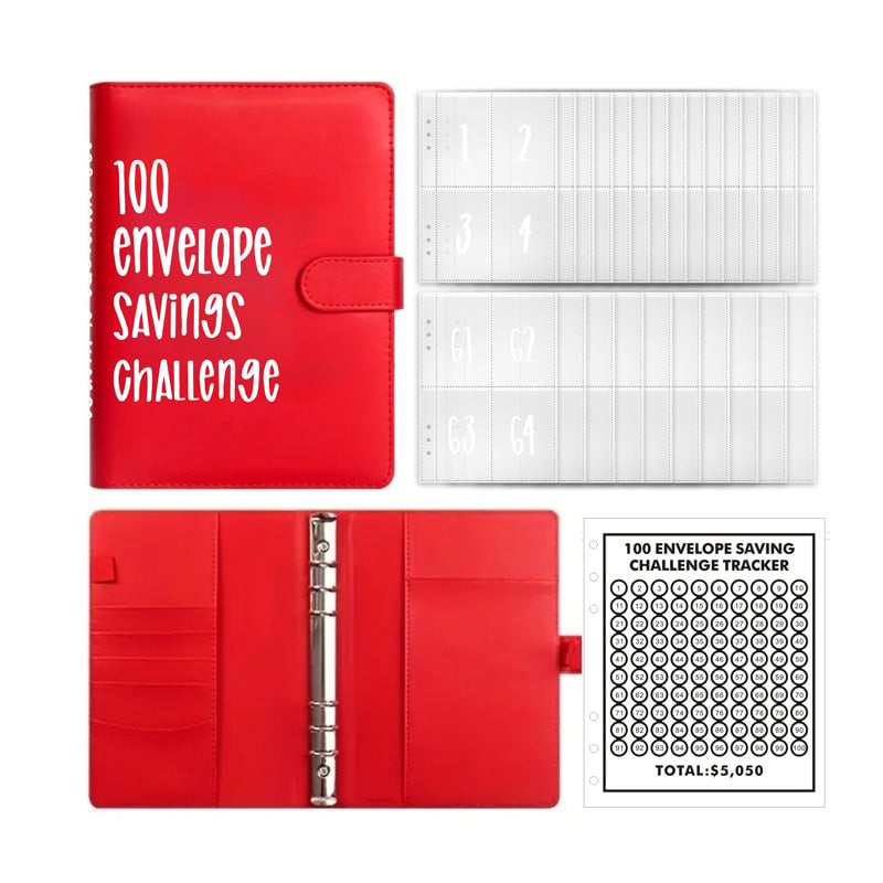 100-Envelope Cash Savings Binder - PU Leather Budget Organizer