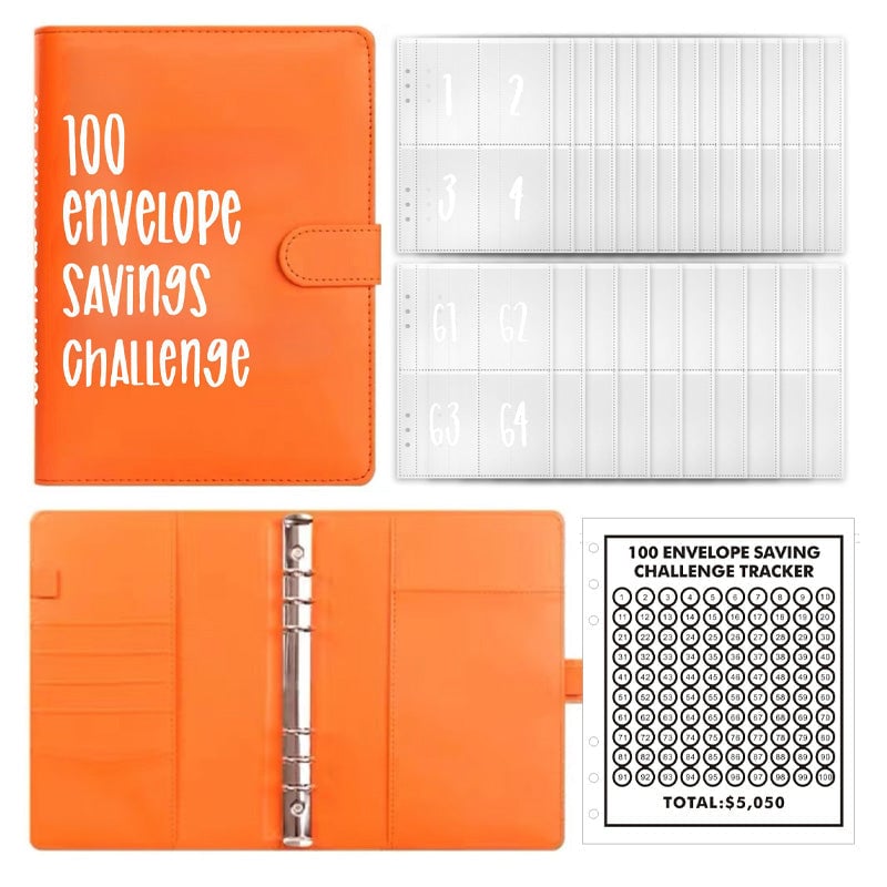 100-Envelope Cash Savings Binder - PU Leather Budget Organizer