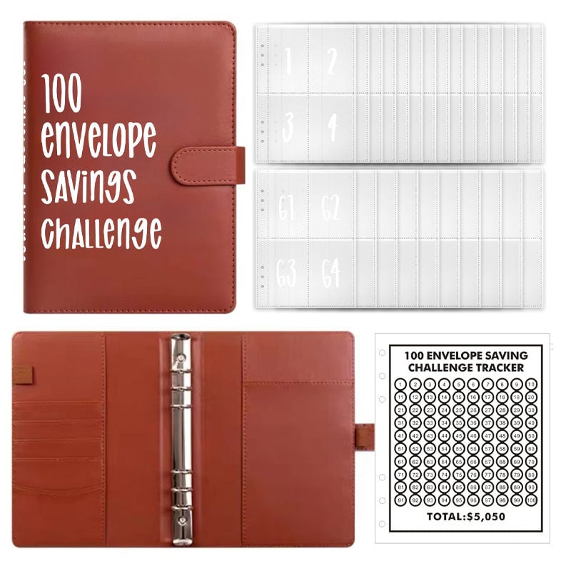 100-Envelope Cash Savings Binder - PU Leather Budget Organizer