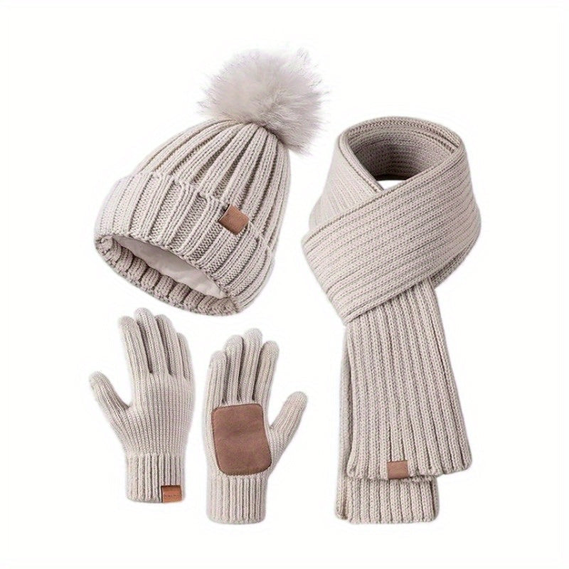 3-in-1 Knitted Winter Set with Hat, Scarf, and Touchscreen Gloves