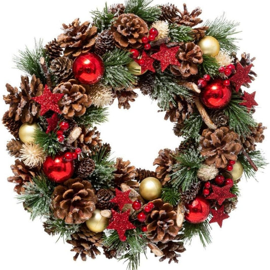 35 Cm Christmas Wreath with Decorative Holly Star