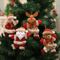 4-Piece Plush Christmas Hanging Ornaments Set with Burlap Bodies, Faux Fur Trim and Flannel Scarves