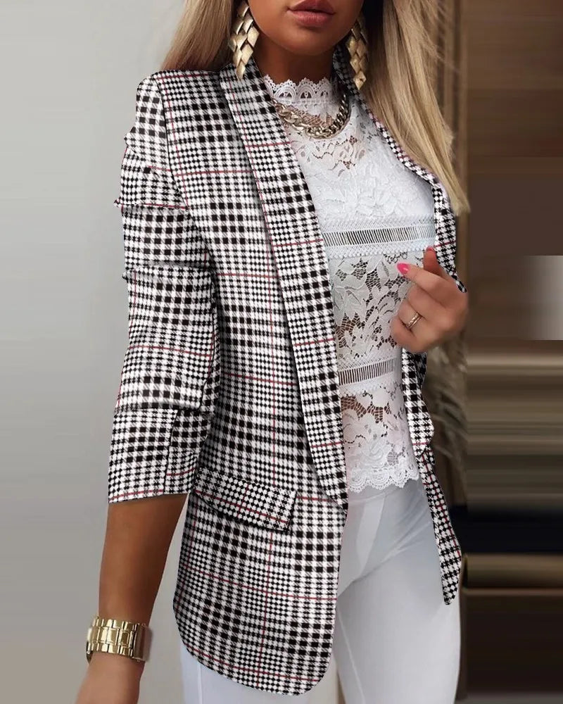 Image of Ariel | Women's 3/4 Sleeve Open Front Printed Blazer