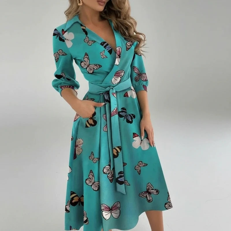 Women's Belted A-Line Midi Dress