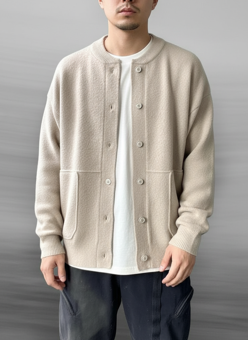 Button-Down Crew Neck Sweater for Men