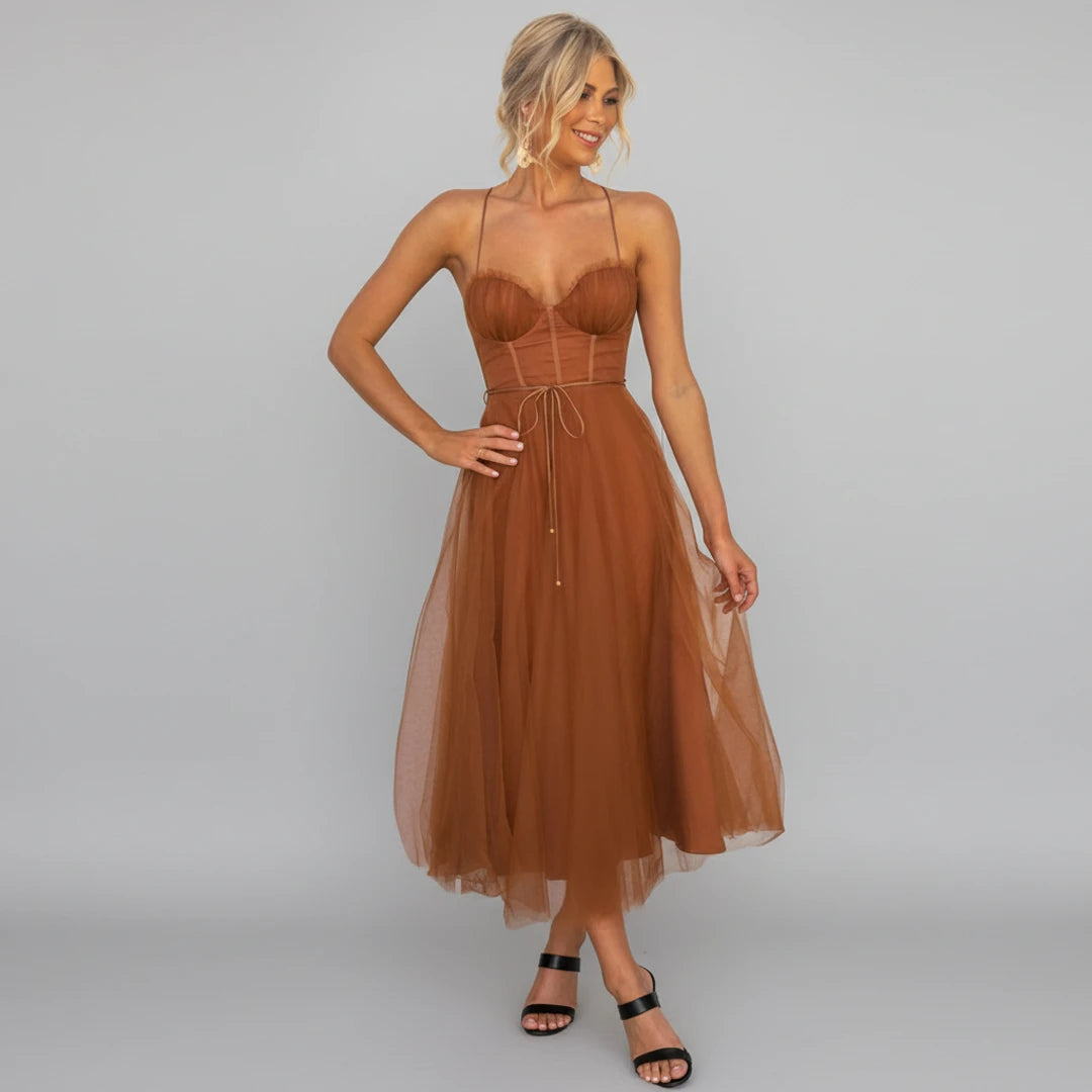 Spaghetti Strap A-Line Midi Dress for Women