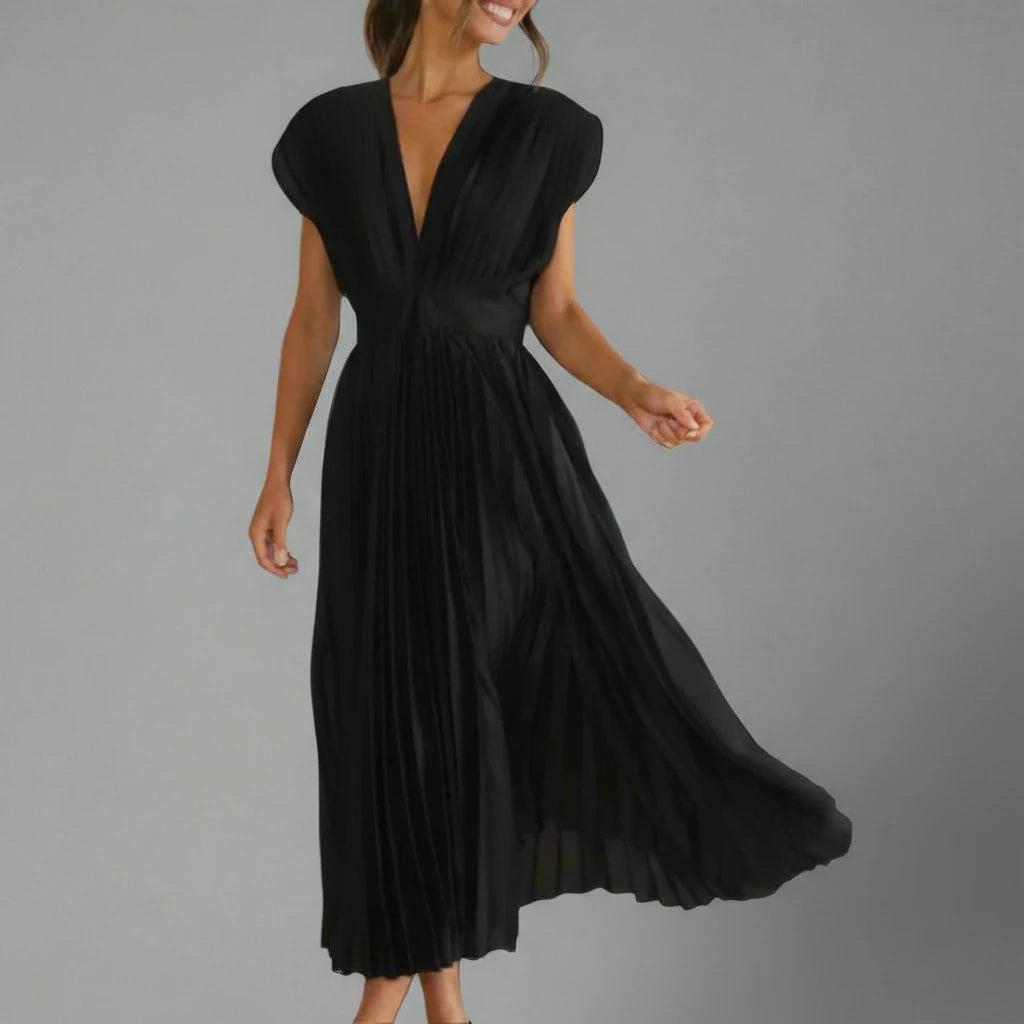 V-Neck A-Line Midi Dress for Women