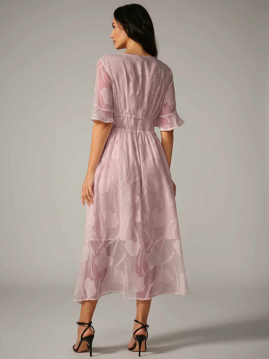 V-Neck A-Line Midi Dress for Women