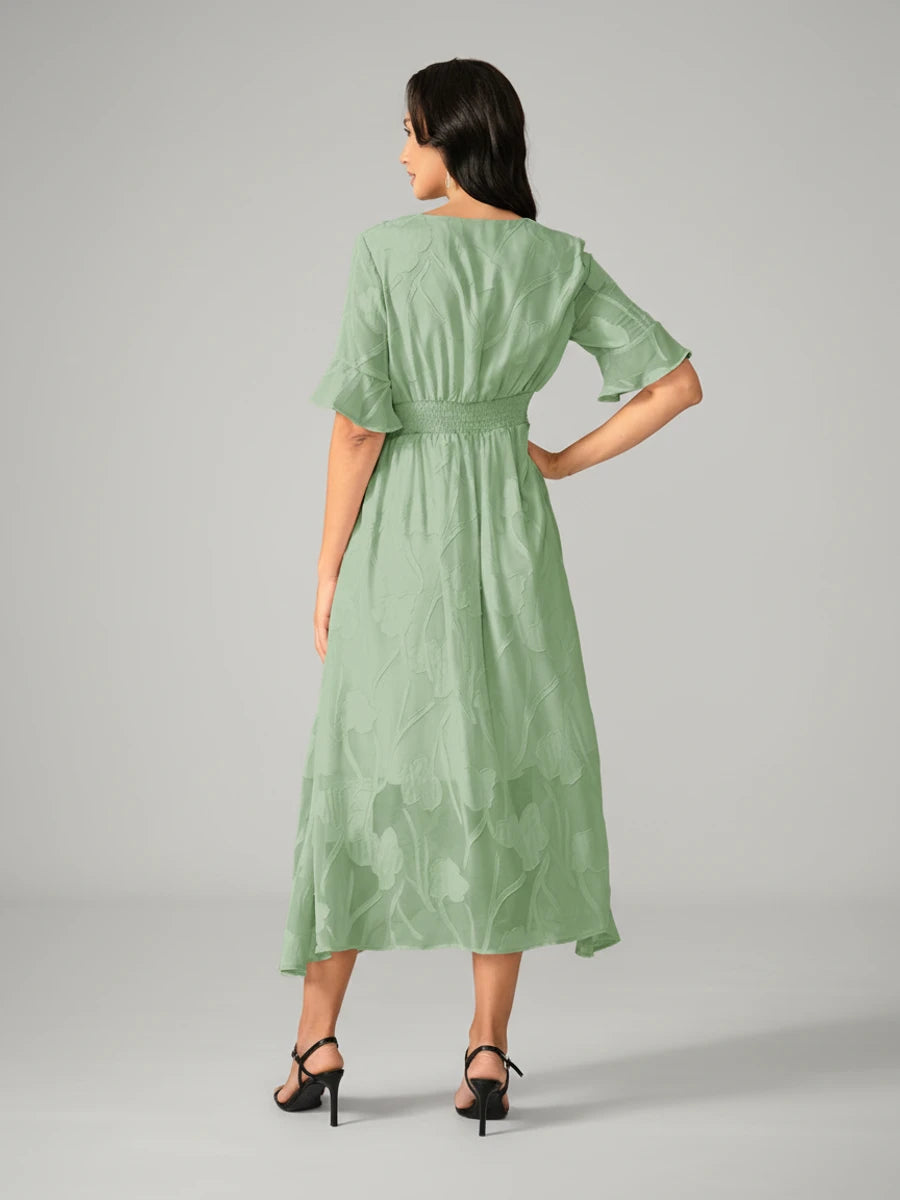 V-Neck A-Line Midi Dress for Women
