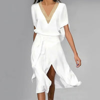 V-Neck Wrap Midi Dress for Women