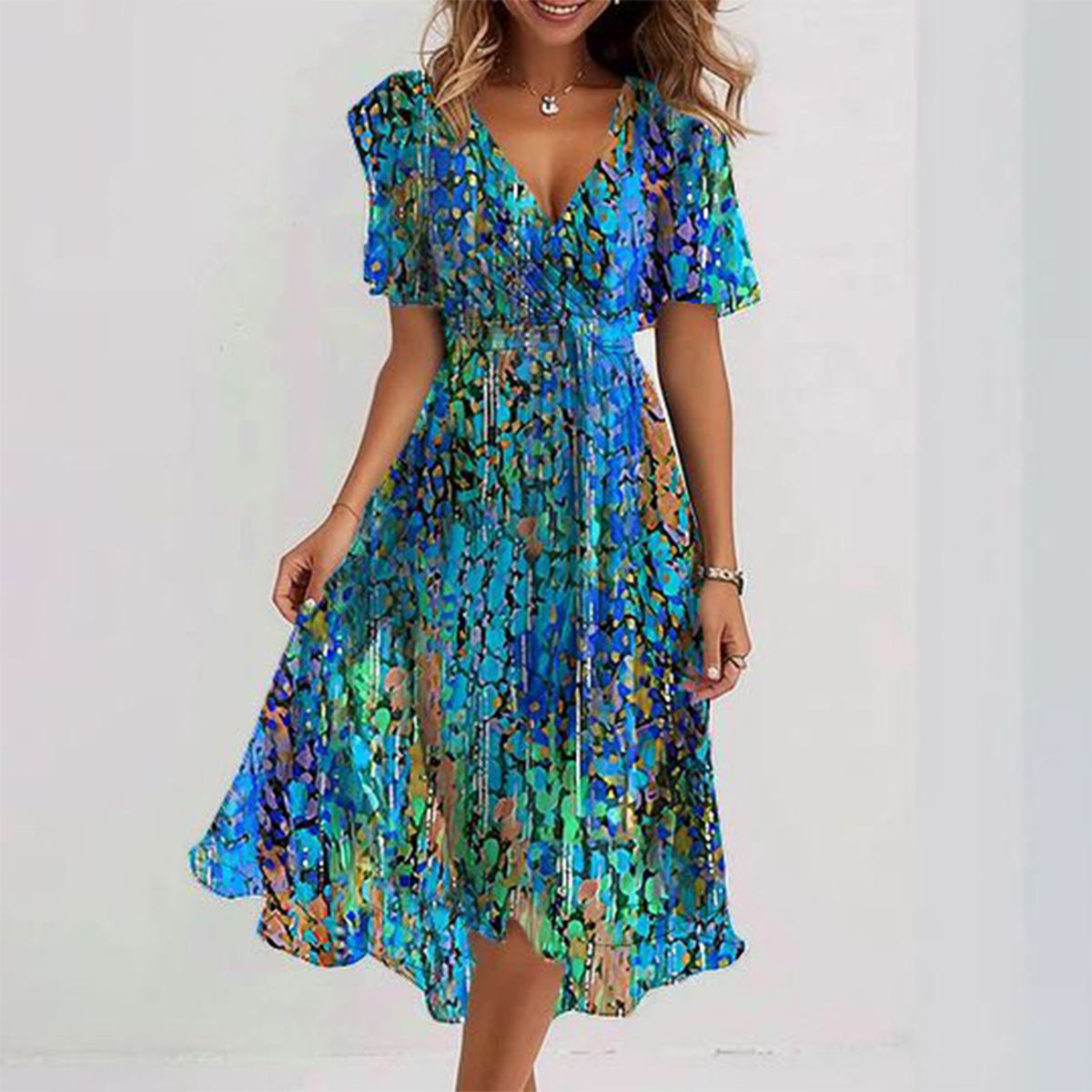Image of Adeline | Women's V-Neck Wrap Midi Dress