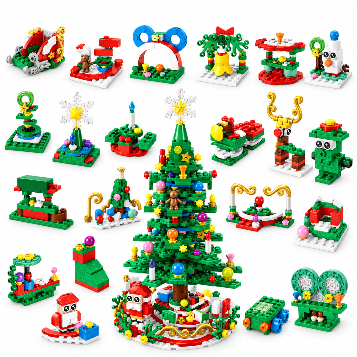 Advent Calendar with 24 Building Block Surprises | LED Christmas Tree Set Christmas Activity