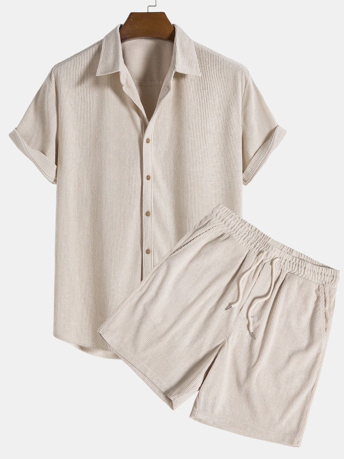 Image of Aiden | Men's Button-Down Short Sleeve Shirt and Drawstring Shorts Set