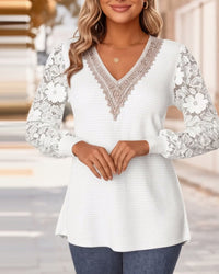 Alison | Women's Lace Sleeve V-Neck Long Sleeve T-Shirt