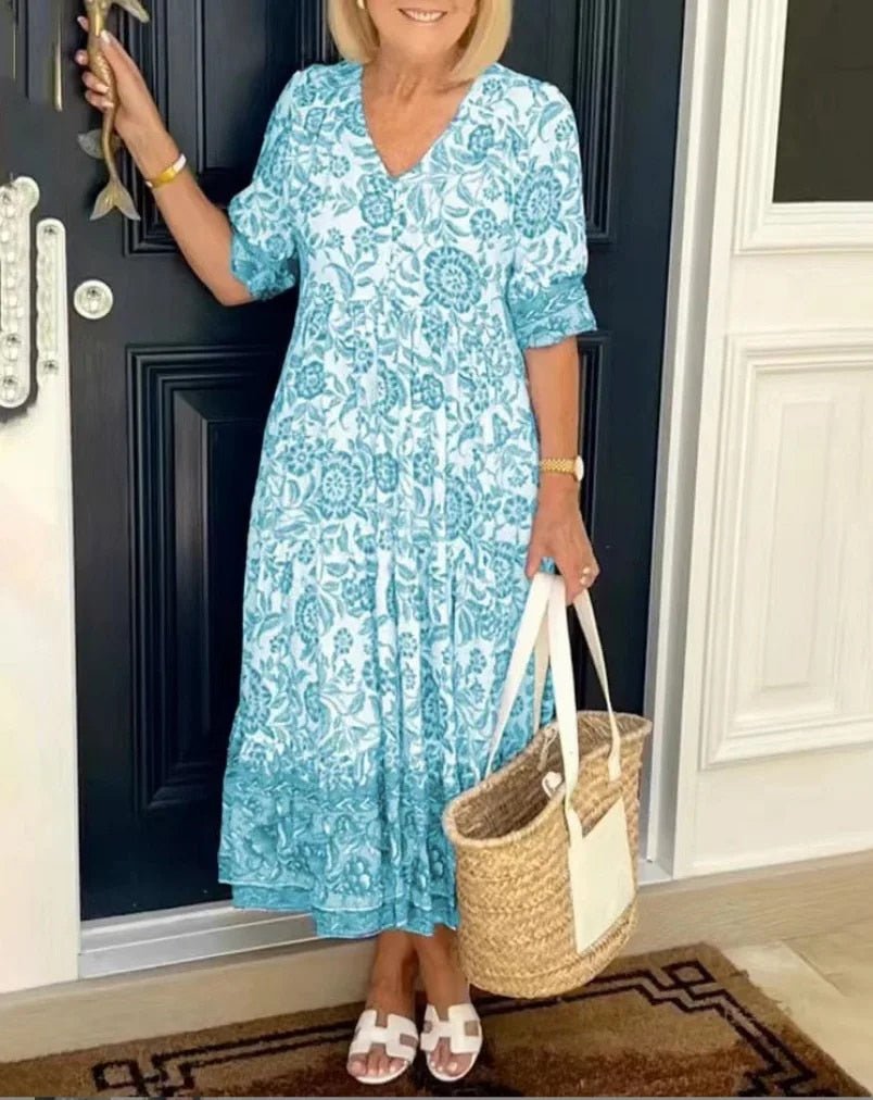 Image of Amanda | Women's V-Neck Floral Midi Dress