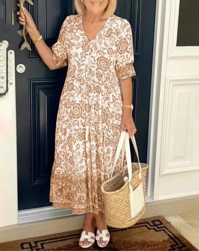 Image of Amanda | Women's V-Neck Floral Midi Dress