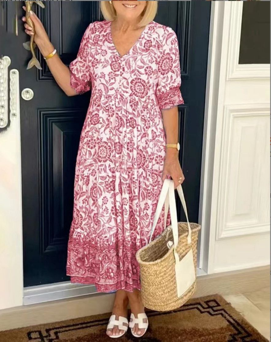 Image of Amanda | Women's V-Neck Floral Midi Dress