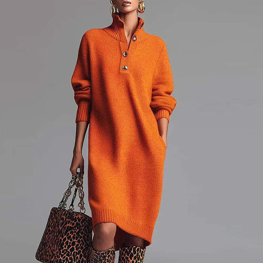 Image of Anne | Women's High Neck Sweater Midi Dress