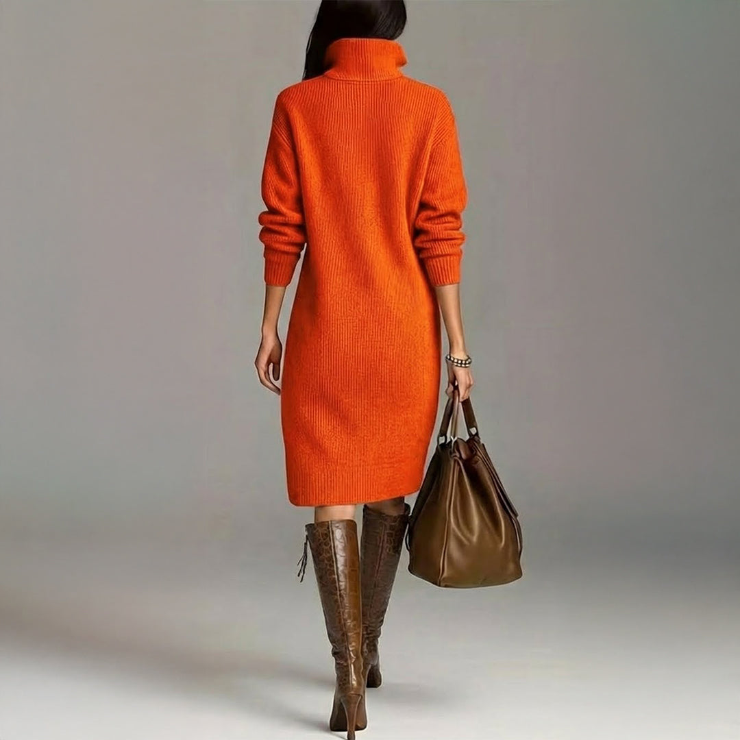 Image of Anne | Women's High Neck Sweater Midi Dress