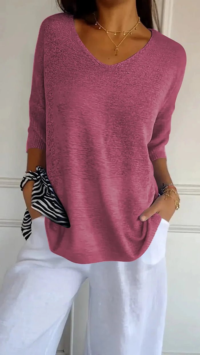 Image of Ashley | Women's Oversized Knit V-Neck Top