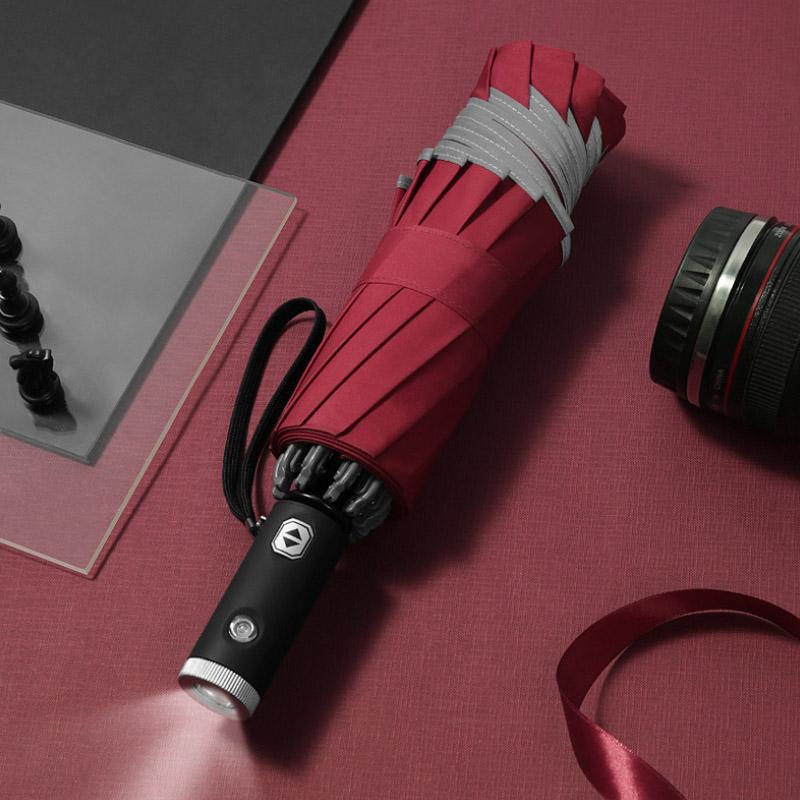 Automatic Folding Umbrella with LED Light and Reflective Stripe