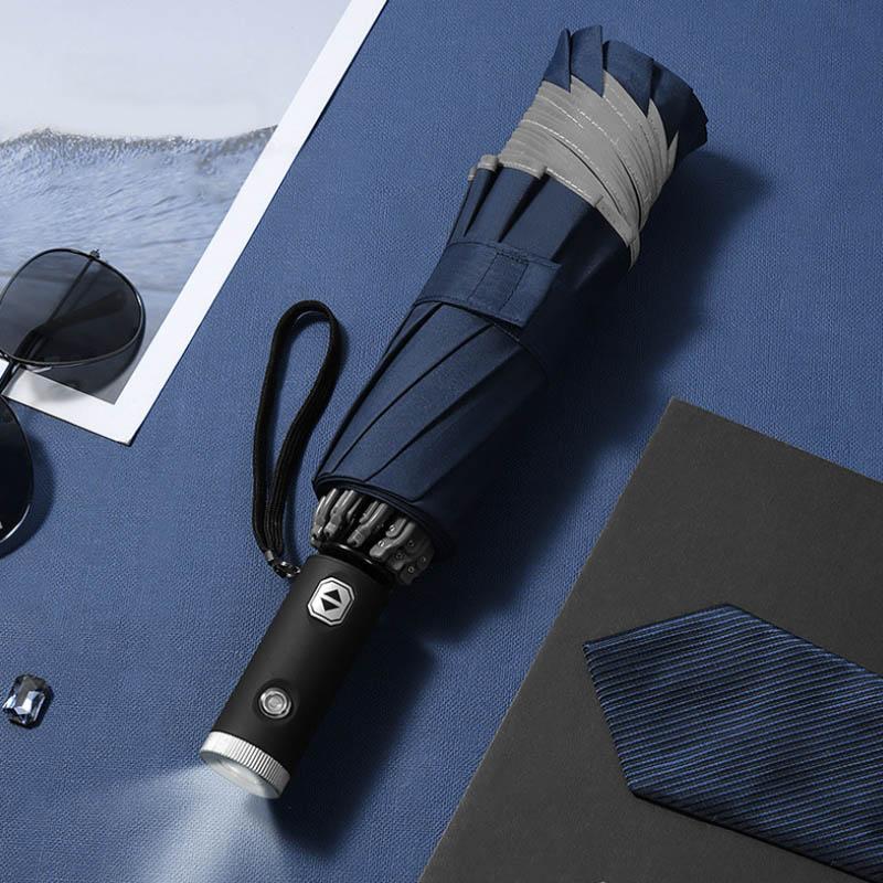 Automatic Folding Umbrella with LED Light and Reflective Stripe