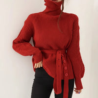 Belted Turtleneck Sweater for Women