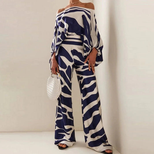 Image of Bernice | Women's Off-the-Shoulder Matching Two-Piece Pant Set