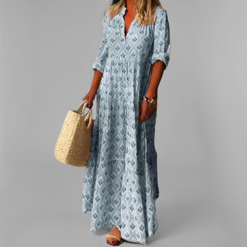 Image of Cassandra | Women's V-Neck Boho Maxi Dress